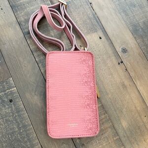 Hammitt 424 Phone Card  case Snake Print Crossbody Bag Tile Blush Pink Purse